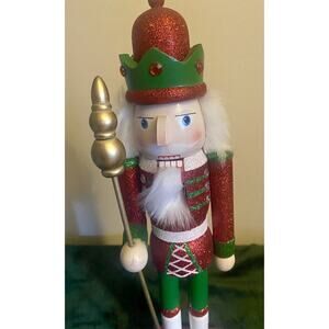 Vintage Wooden Nutcracker Sparkling Red & Green Castle Guard 15”